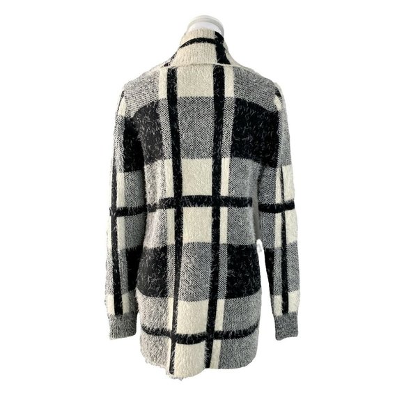 Love Taken Drape-Collared Open Front Cardigan Sweater Black & White, Medium - Picture 6 of 12